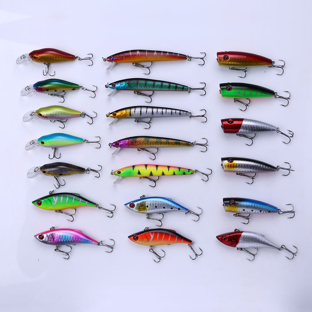 20pcs/bag Wholesale Hard Plastic Crankbait Minnow Popper Vibe VIB Fishing Lures Kit Artificial Swimbait Lure Combo – Minnow – view 2