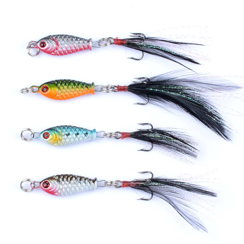 Mini Metal Fishing Jig Lure 5g 3D Eyes Original Metal Jig Lead with Feather Hook Fishing Lures – Metal Lure – view 1