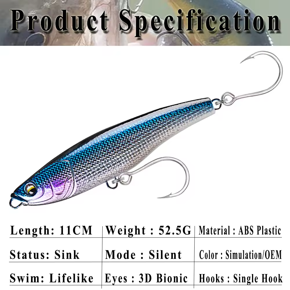 CHEERY 110mm 52.5g Saltwater Long Casting Pencil Fishing Lure Sinking Sea Bait Spook Pencil with Single Hook Stickbait Tackle – Pencil – view 3