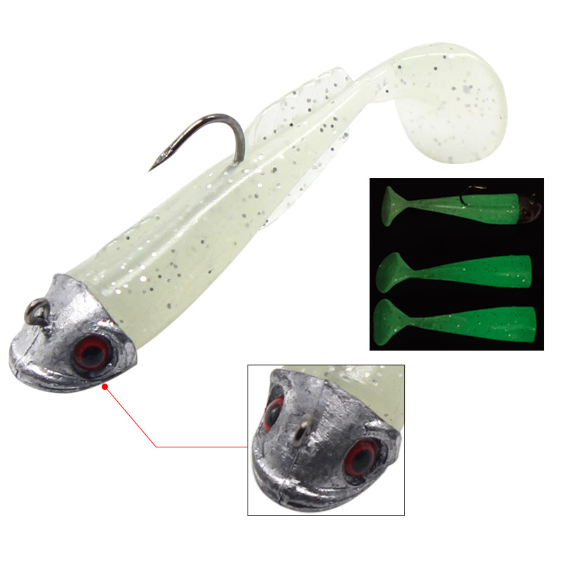 Lure Tumbler Lead Head Soft Bait Pack Single Hook with One Head Three Replaceable Tails for Carp Made of Durable PVC Material – Worms & Grubs – view 3