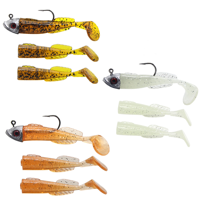Lure Tumbler Lead Head Soft Bait Pack Single Hook with One Head Three Replaceable Tails for Carp Made of Durable PVC Material – Worms & Grubs – view 2