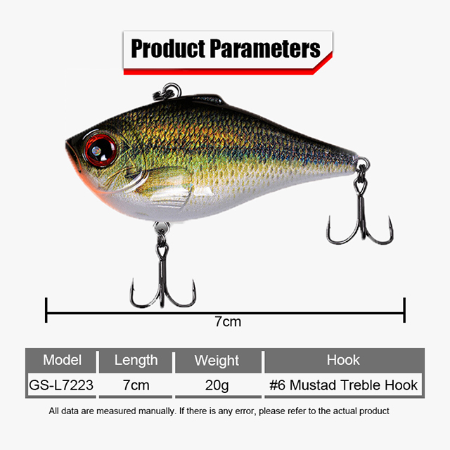GS High Quality 7cm 20g Vib Fishing Lures Hard Bait Vib Lure Crank Bait Lure with Strong Fishing Hook Lipless Crankbait – Metal Lure – view 2