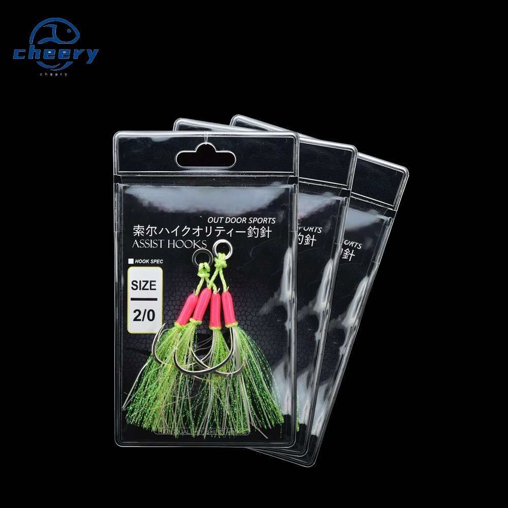 CHEERY-Double Assist Jigging Hook High Quality Carbon Steel Sea Fishing Hook Lure Bait Fish Hooks Luminous with Epoxy – Fishhook – view 1