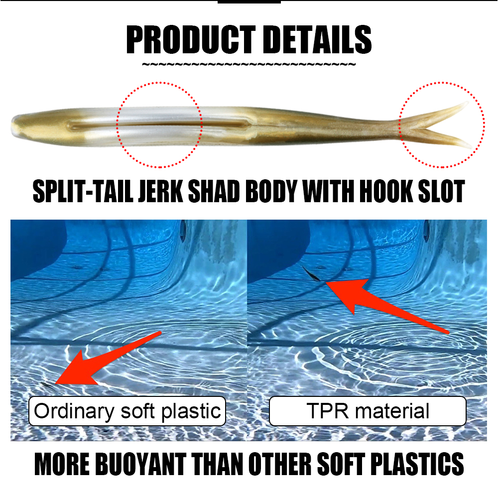 Cheery TPR Floating Jerk Bait Shad Minnow Soft Fishing Lure 10x Strong Artificial Bait Split Tail Drop Shot Bass Pike Zander – Worms & Grubs – view 3