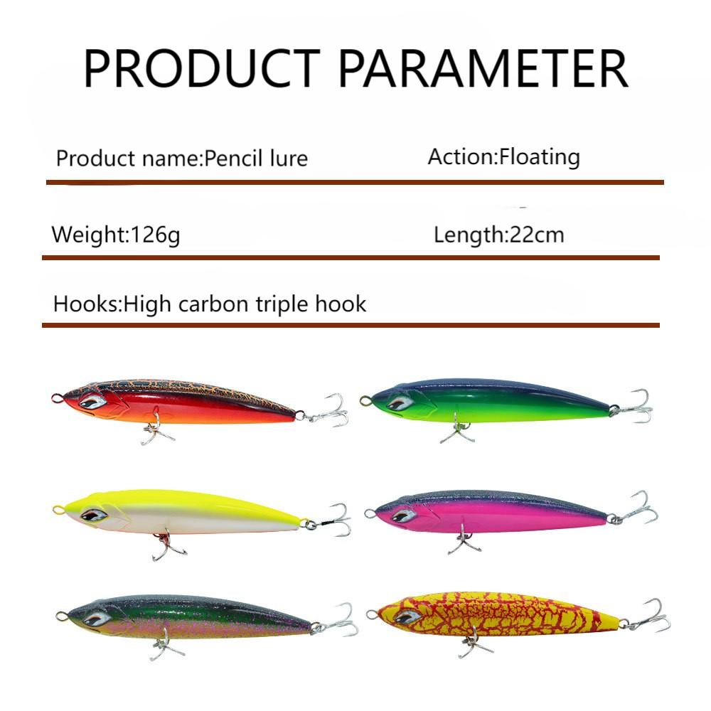 CHEERY Topwater Walk the Dog 220mm 126g Lead Weight Hard Bait ABS Pencil Lure Stickbait for Marlin Float Fishing River Lake – Pencil – view 5