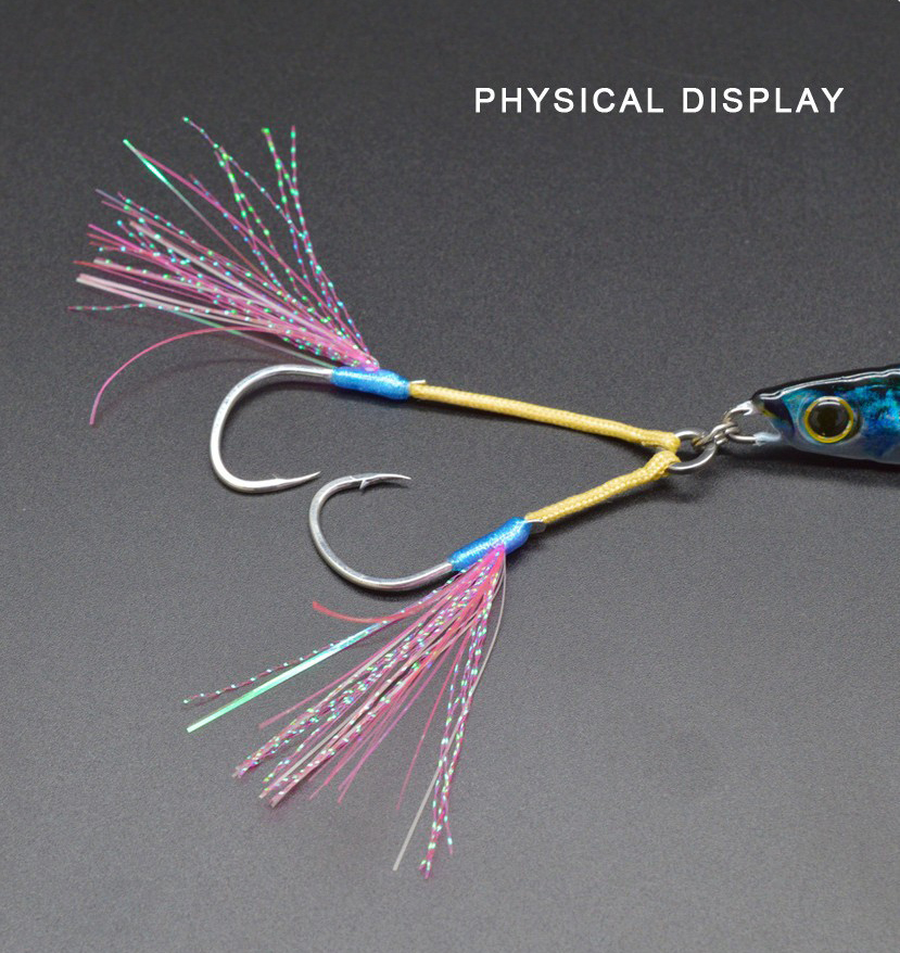 Wholesale 1/0 3/0 5/0 Luminous Fishing Jig Double Assist Hook Boat Fishing Glow UV String Jig Hook 2pcs/bag – Fishhook – view 5
