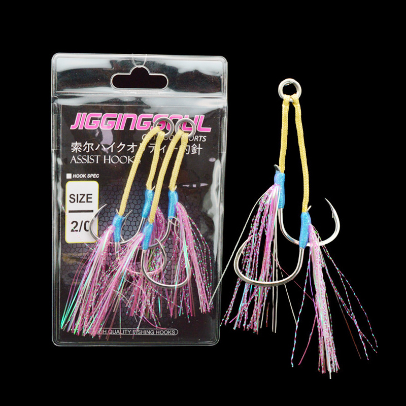 Wholesale 1/0 3/0 5/0 Luminous Fishing Jig Double Assist Hook Boat Fishing Glow UV String Jig Hook 2pcs/bag – Fishhook – view 1
