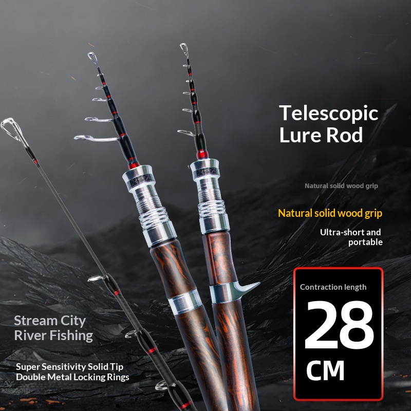 Portable Travel Carbon Fishing Rod with Solid Wood Handle Telescopic Design 1.5m-1.8m Size Range for Stream River Lake Use – Fishing Rod – view 2
