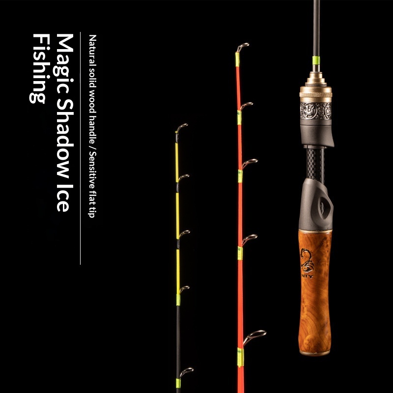 Winter Ice Fishing Rod Ultra Short Portable Wood Handle Straight Glass Steel Soft Small Raft 2-Section Fishing Rod – Fishing Rod – view 2
