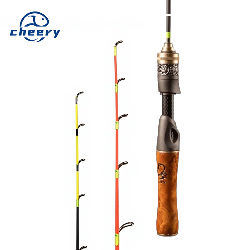 Winter Ice Fishing Rod Ultra Short Portable Wood Handle Straight Glass Steel Soft Small Raft 2-Section Fishing Rod – Fishing Rod – view 1