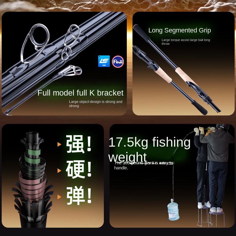 Fishing Fans Gold Version Australian Carre Strong Road Rod XXH Super Hard Heavy Thunder Giant Black Carbon 2-Piece Fishing Rod – Fishing Rod – view 3