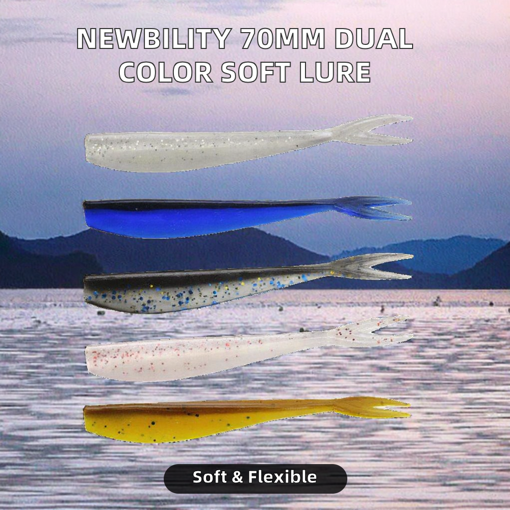 Newbility 70mm 1.2g Soft Fishing Baits Double Color Split-tail Silicone Fishing Saltwater Fish Marlin Ocean Boat Fishing – Worms & Grubs – view 2