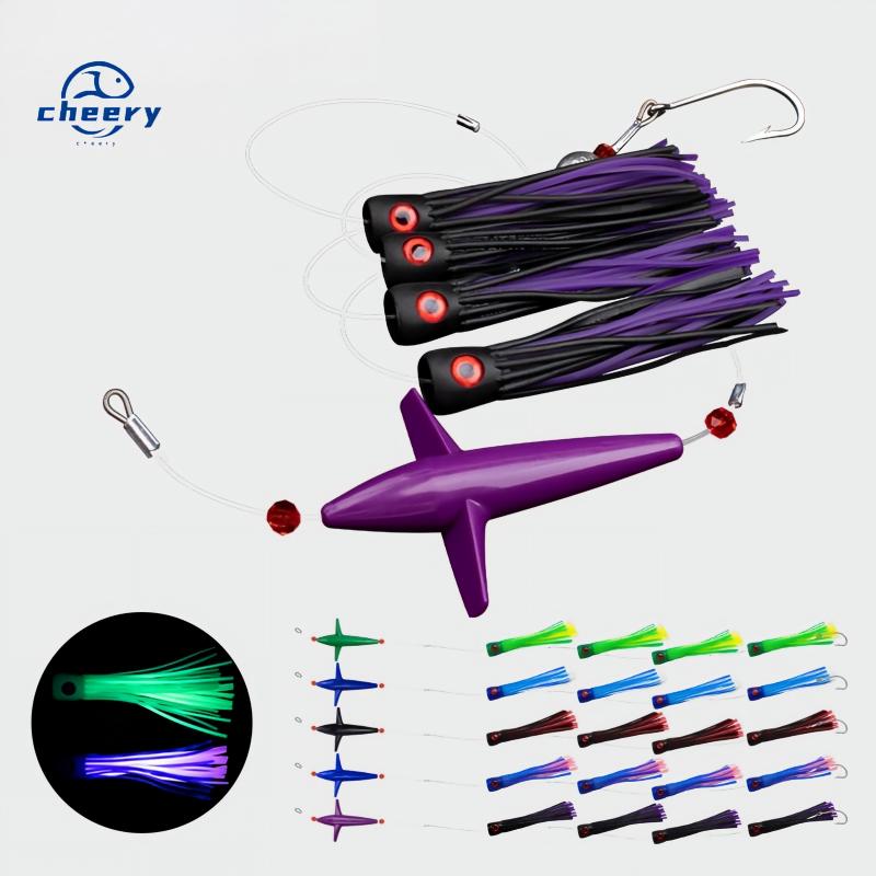 CHEERY Big Game Saltwater Fishing Trolling Topwater Bait Silicone 210g 155mm/6inch Rigged Set Mesh Bag Tuna Bird Marlin Mahi – Octopus Skirt – view 1