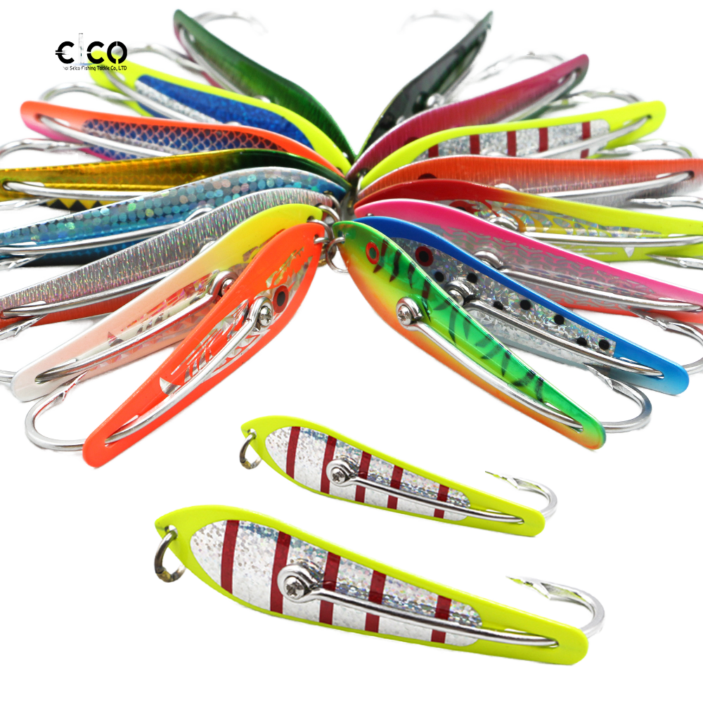 4Inch Single Double Hook Trolling Spoon Lure for Kids High Carbon Steel Selco Brand Saltwater Fish Ocean Boat Fishing – Metal Lure – view 1