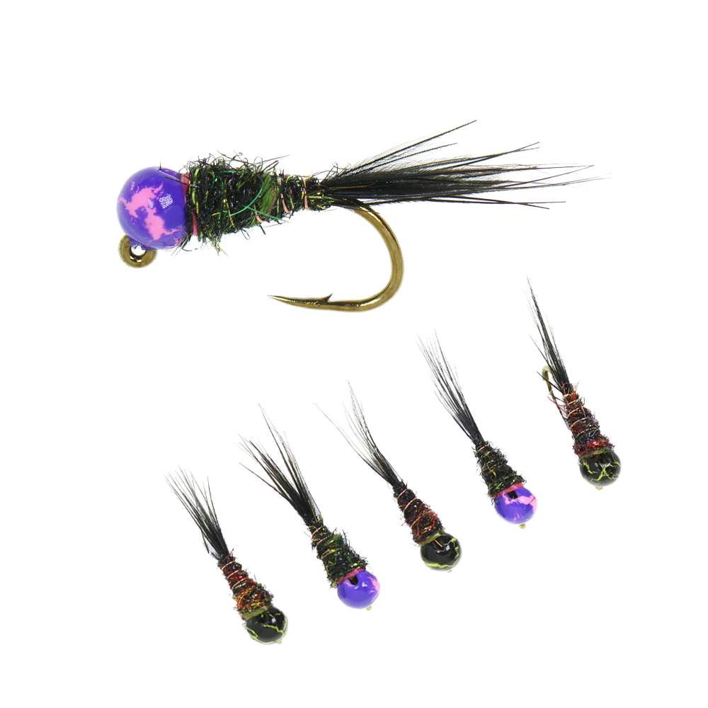 Wholesale #16 Mottled Jig Bead Trout Fly Fishing Lures Fast Sinking Euro Wet Nymph Perdigon Nymph Bass Target Species – Other Hard Lure – view 1