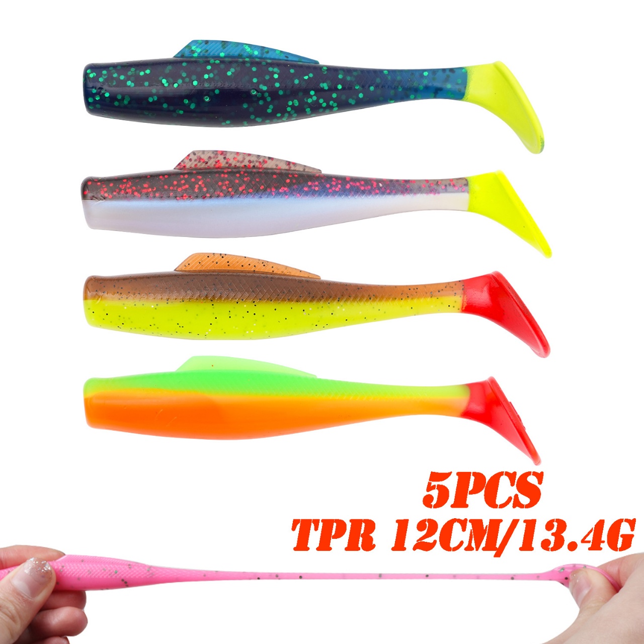 Cheery 5 Piece Pack 12cm 13.4g TPR T Tail Grub Soft Bait for Bass Perch Mandarin Fish – Worms & Grubs – view 1
