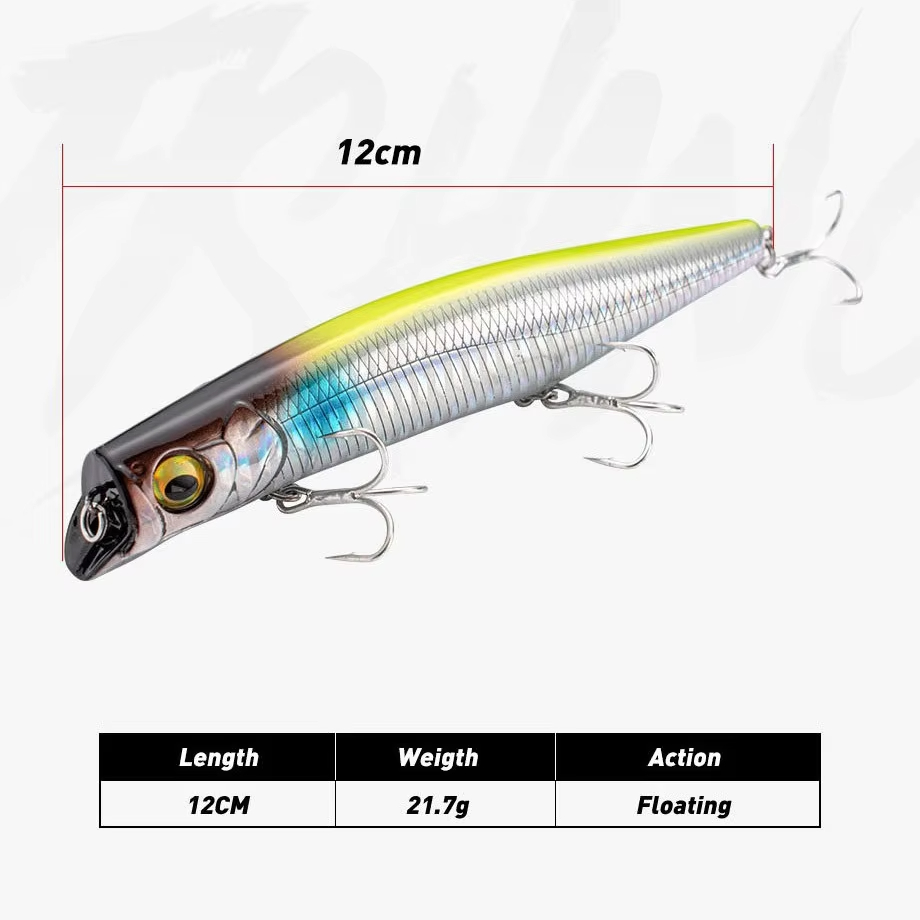 Cheery 12cm 21.7g Deep Diving Floating Hard Fishing Saltwater Abs Minnow Lures Topwater MINNOW for Sea Bass NO LIP Fishing Lure – Popper – view 4