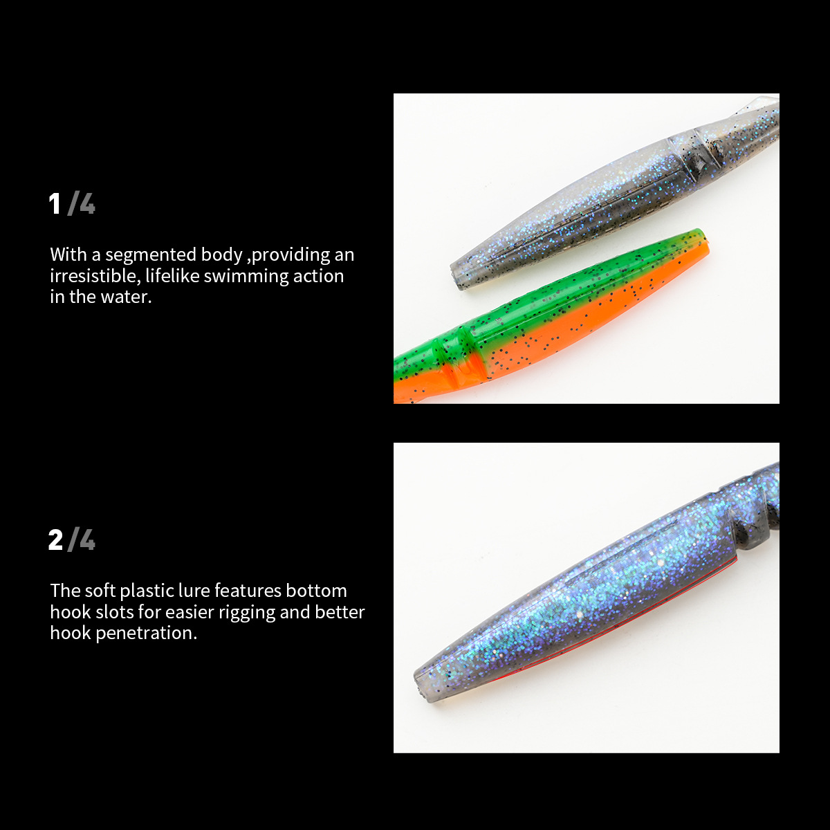 Cheery Crappie Fishing Lure Multi-section PVC Lure Artificial SINGKING Soft Bait T-Tail Perch Dogfish 12cm/9.9g 5PCS Without Hoo – Worms & Grubs – view 3