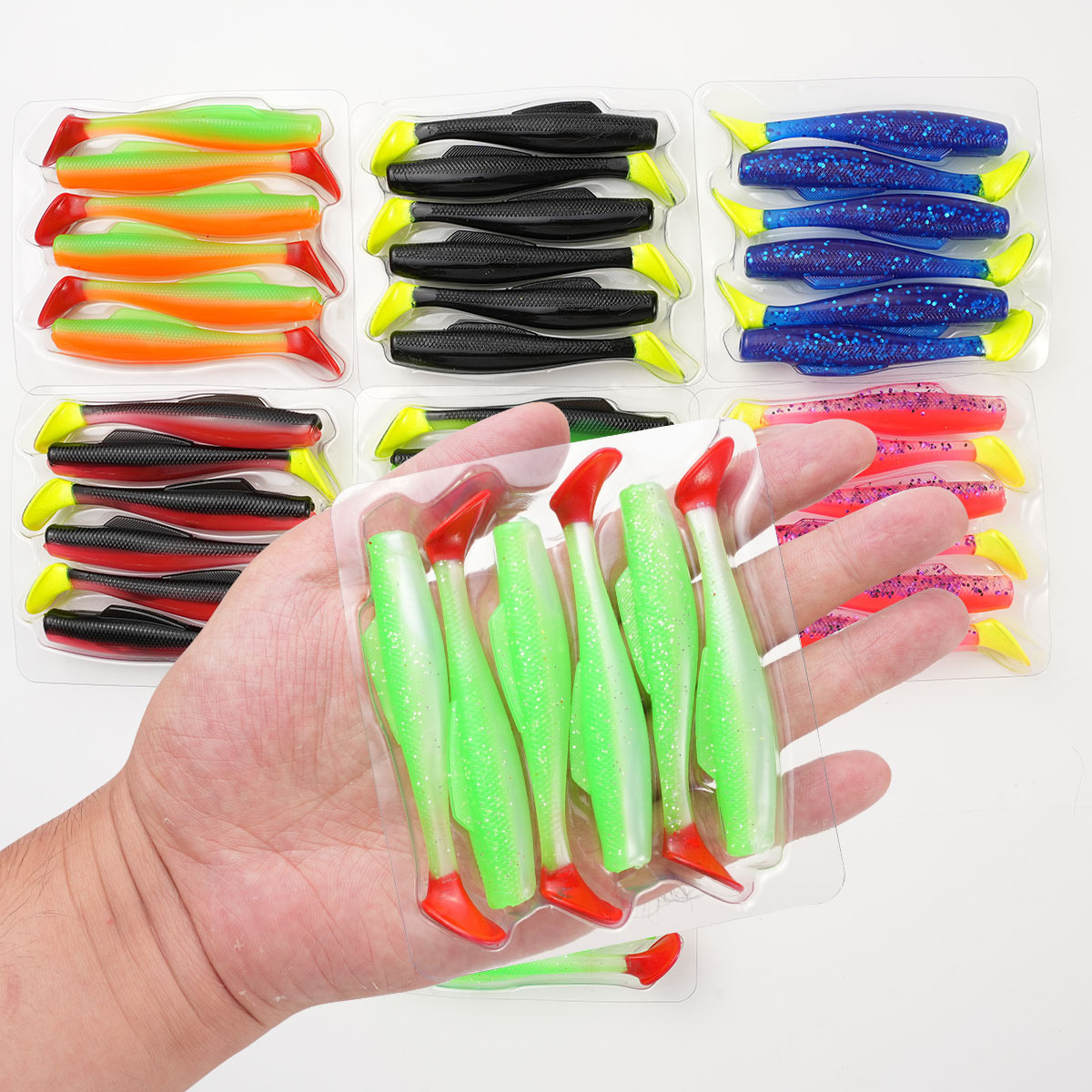 Cheery New 8.5cm 4.8g 6pcs/bag TPE Soft Fishing Lure T Tail Fishing Soft 15 Colors Bionic Saltwater Freshwater Black Bass Catfis – Worms & Grubs – view 5