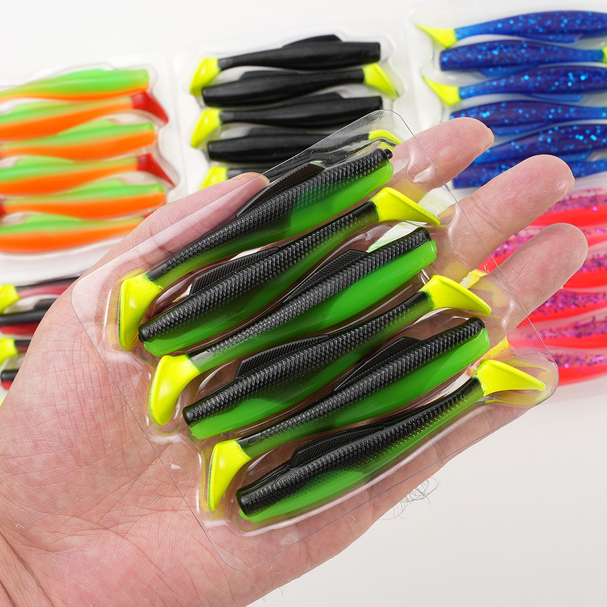 Cheery New 8.5cm 4.8g 6pcs/bag TPE Soft Fishing Lure T Tail Fishing Soft 15 Colors Bionic Saltwater Freshwater Black Bass Catfis – Worms & Grubs – view 2