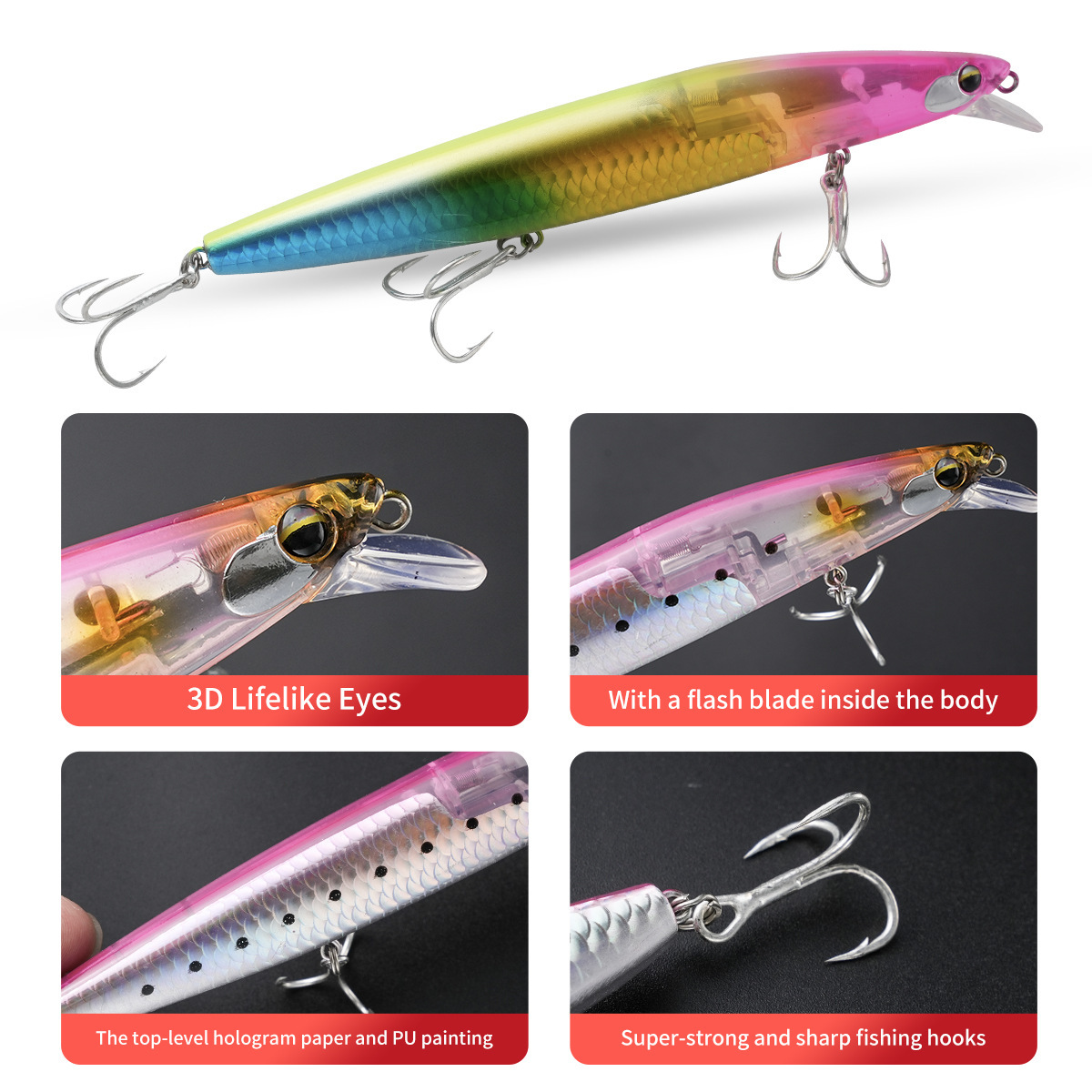 Cheery 14.5cm 27g 10color Floating Minnow Flash Scales Fishing Hard Lure Bait – Pencil – view 4