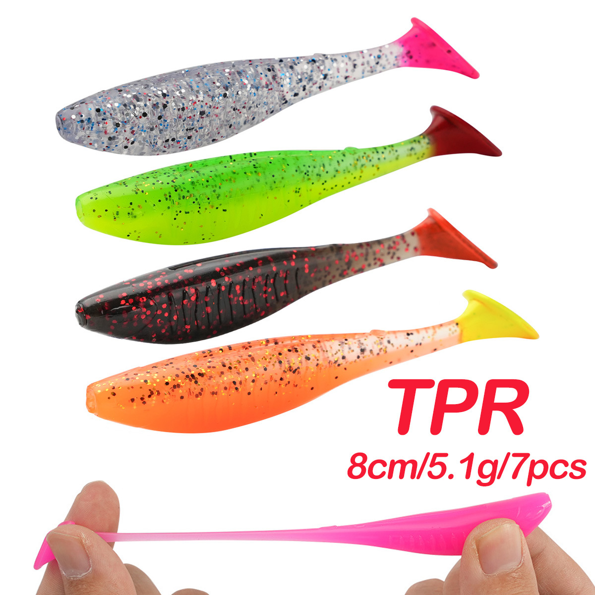 Cheery Wholesale Soft Lure 8cm/5g 7pcs/bag T Tail Shad Bait Artificial Big Soft Plastic Lure – Worms & Grubs – view 2