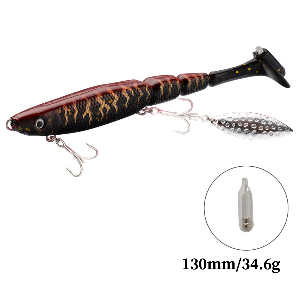Cheery Saltwater Fishing 130mm 34.6g Soft Bait PVC Material Jig Head Swimbait Multi Jointed Paddle Tail Soft Lure With Rattle Ba – Worms & Grubs – view 4