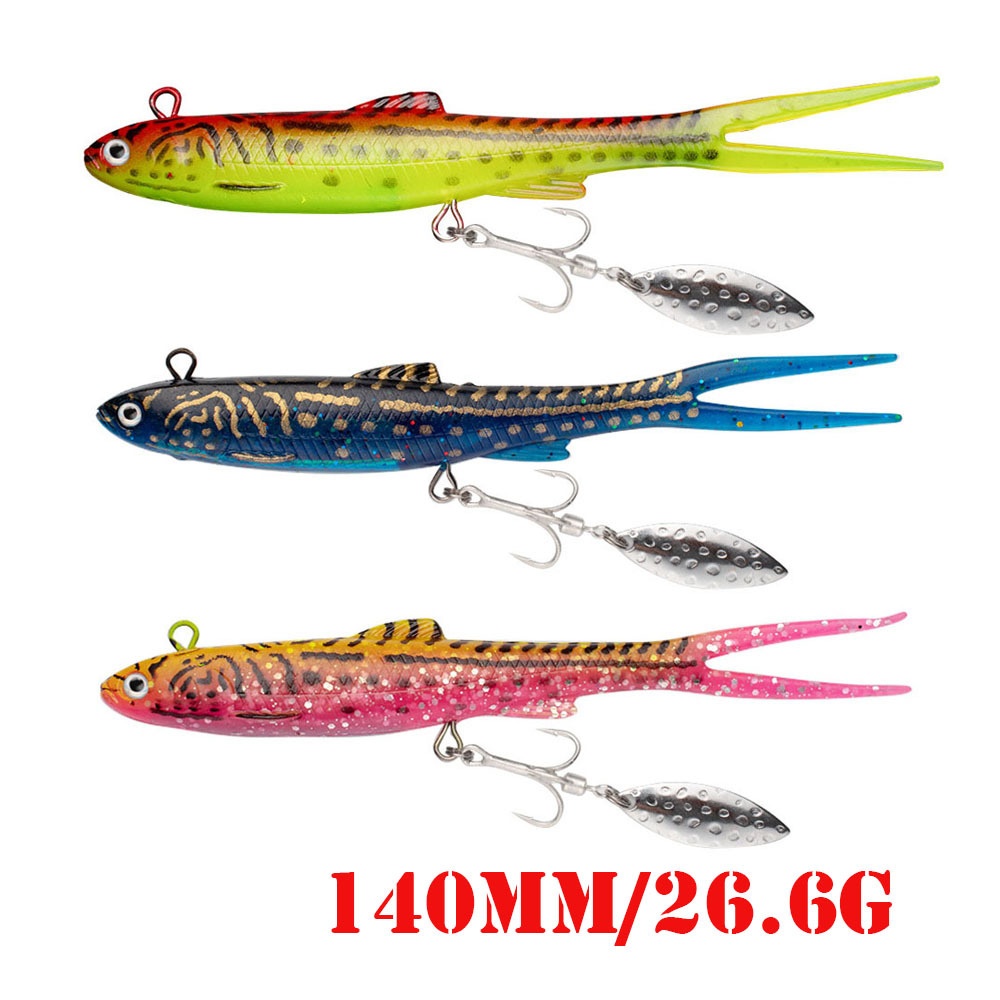 Cheery Fork Tail Lead Head Jig Lure with Spinner Blades and Treble Hooks for Bass Fishing – Soft Lure – view 1