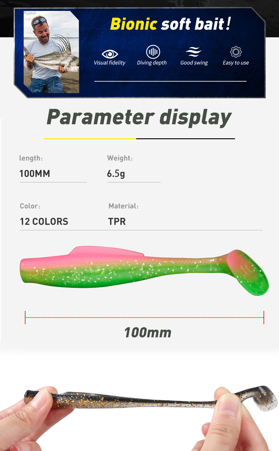 Cheery TPR Material 100mm 6.5g 5pcs/pack Floating Bait Soft Insect Lure Wobblers Fishing Tackle T Tail Wrom Soft Bait for Sea Ba – Worms & Grubs – view 2
