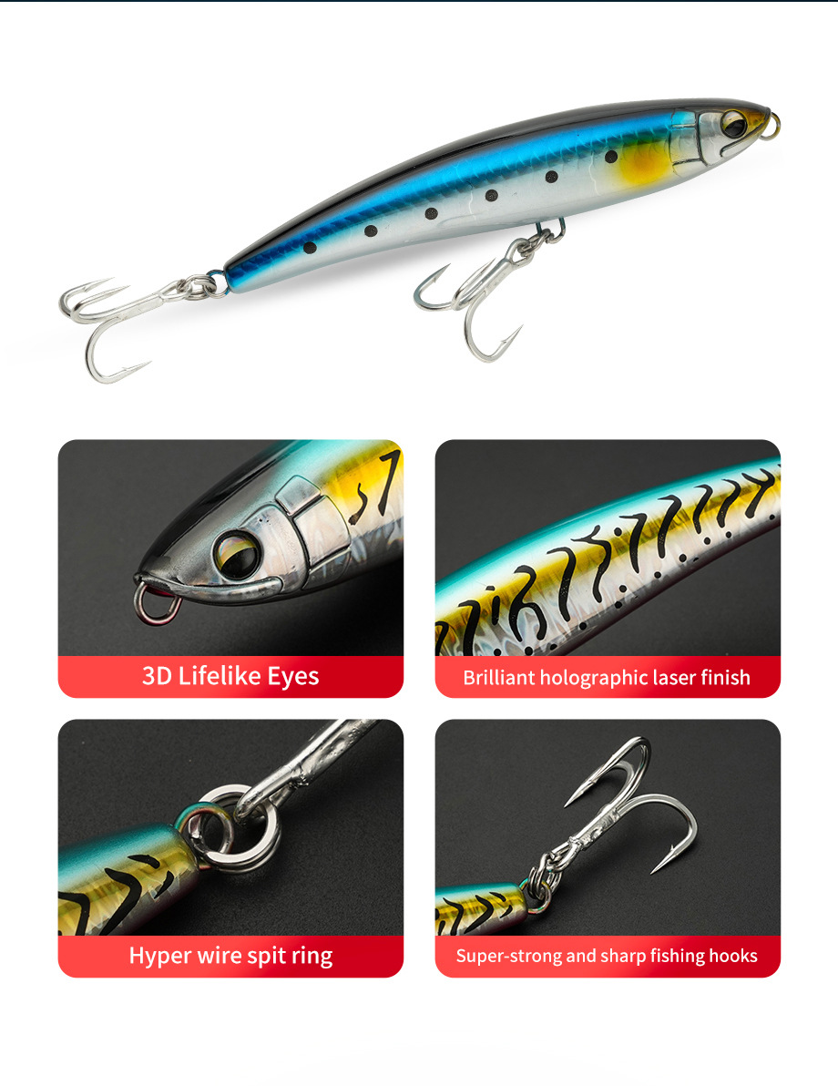 Cheery Stickbait Fishing Lure 160mm 66g Floating Wobble Pencil Reinforced Artificial Hard Bait Sea Tuna GT Fishing Lures – Pencil – view 3