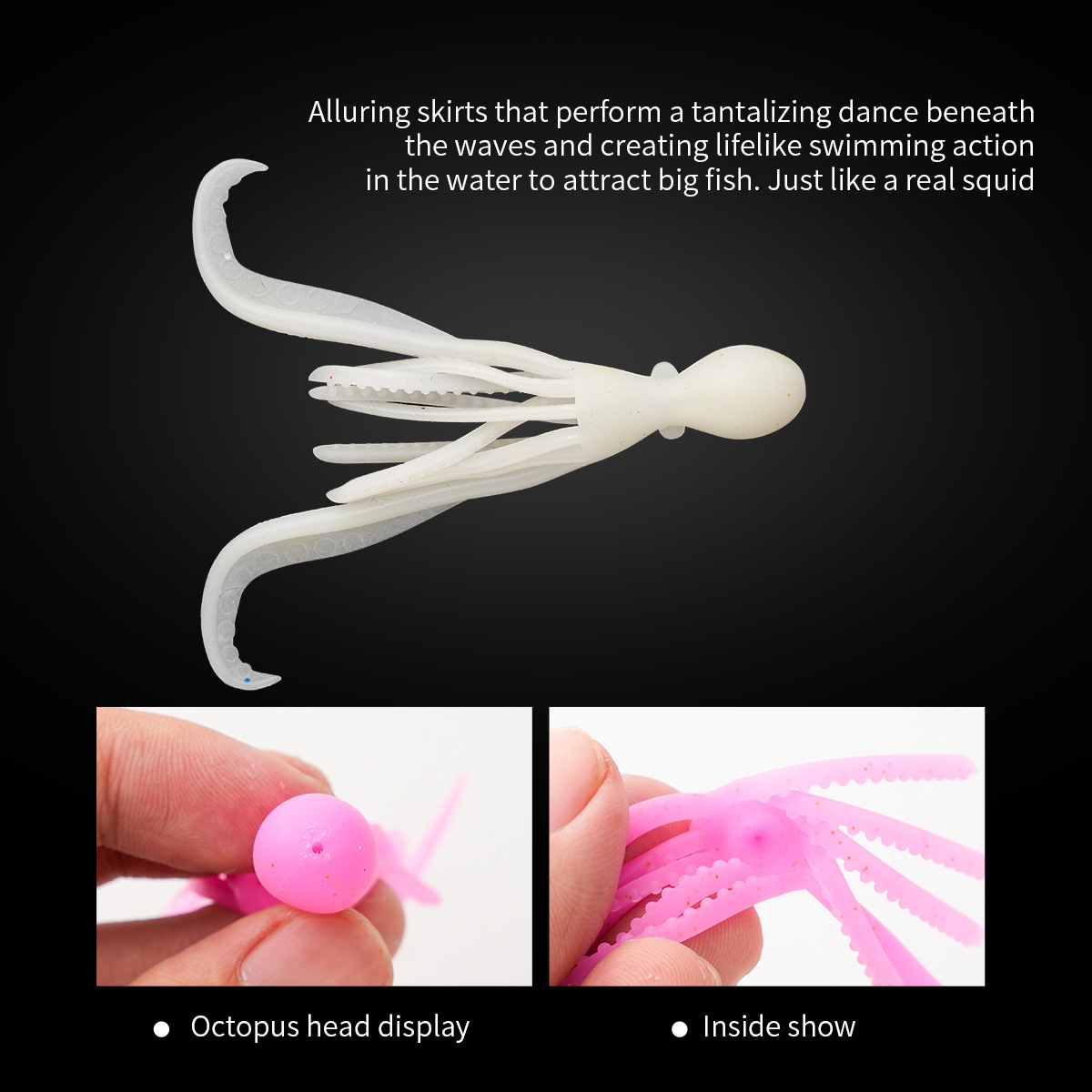 Cheery High Quality 4.9g Artificial Squid Jig 5 Colors Luminous 95mm Soft Fishing Lure TPR Material Squid Soft Lure for Shore Fi – Soft Lure – view 4