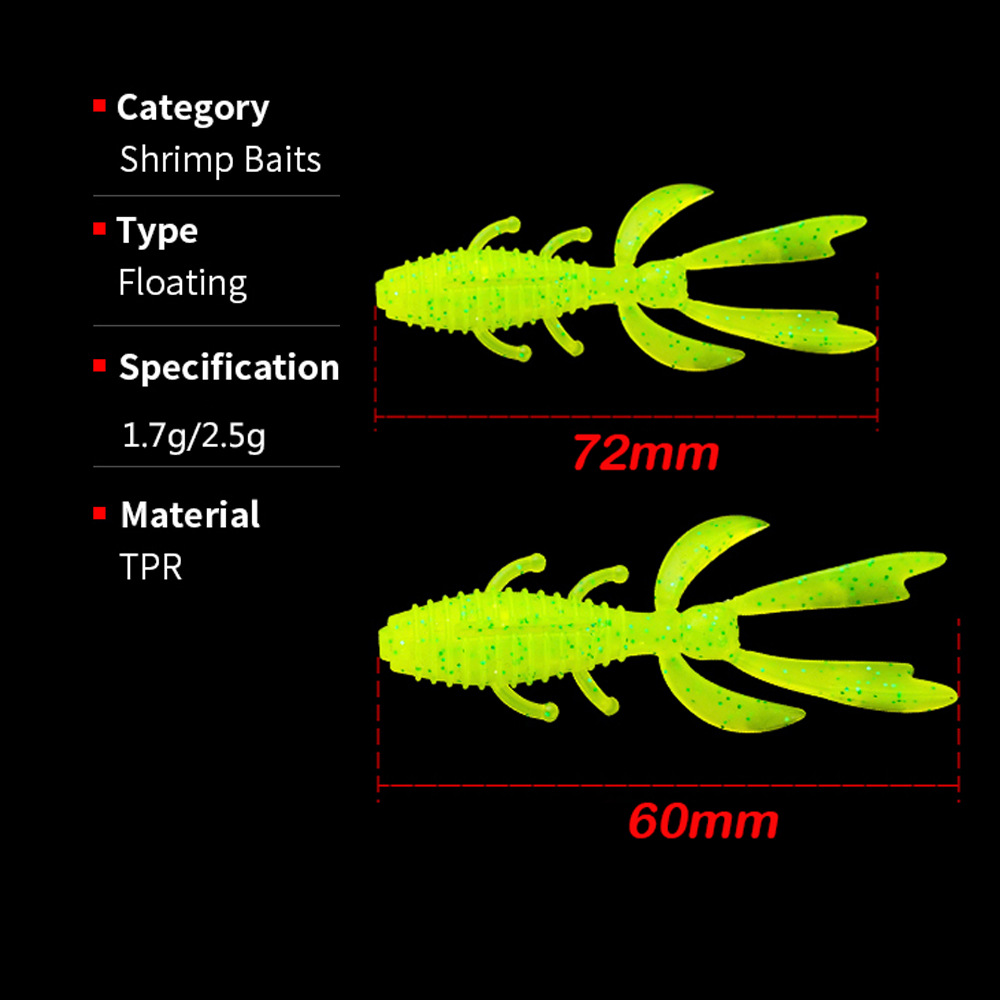 Cheery TPR Floating Water Shrimp BAIT 10pcs1.7g/6cm 2.5g/7.2cm Lure Artificial Soft Bait Bionic Ned Inverted Bass – Soft Lure – view 2