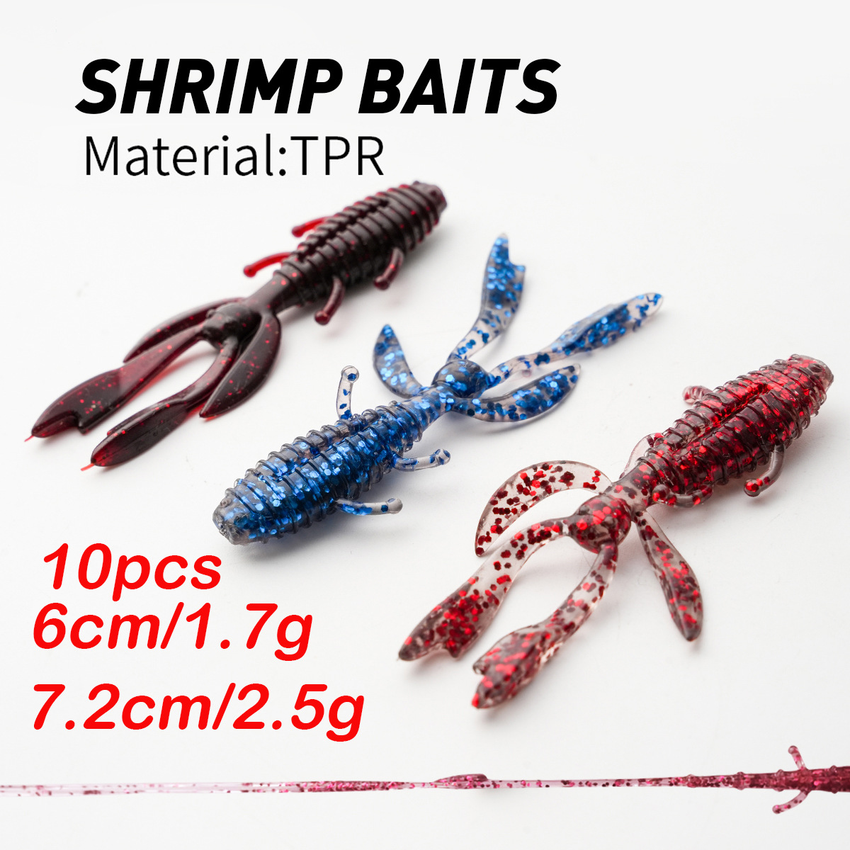 Cheery TPR Floating Water Shrimp BAIT 10pcs1.7g/6cm 2.5g/7.2cm Lure Artificial Soft Bait Bionic Ned Inverted Bass – Soft Lure – view 3