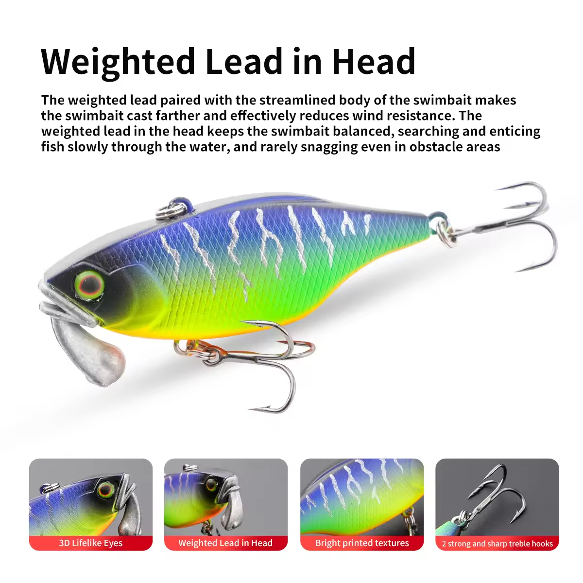 Cheery 60mm/18g Hard Artificial Plastic Bait Sinking VIB Lure Rattle Beads Wobbler for Carp Fishing Printed for Bass Trout Fishi – Other Hard Lure – view 4