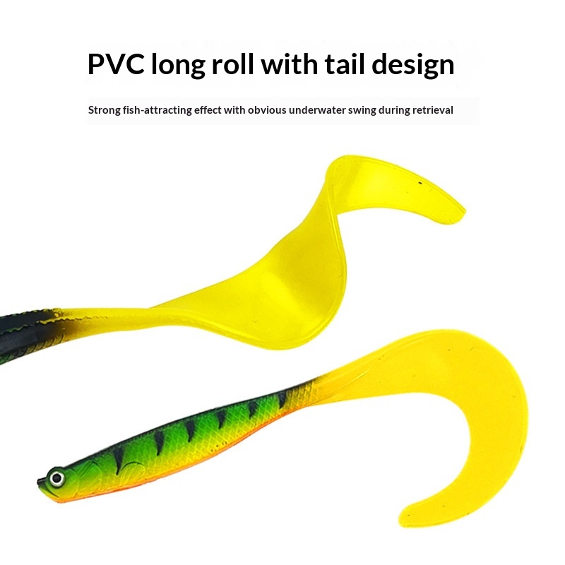 Open-Abdomen Fish Long-Tail Stainless Steel Soft Lure Jerkbait Green Leopard-Print Lifelike Bass Lure No Hooks Fishing – Soft Lure – view 2