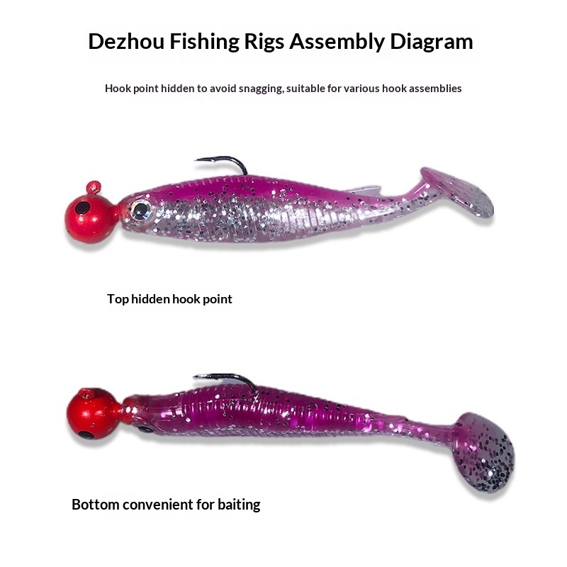 Stainless Steel Artificial Soft Bait Lure for Bass Freshwater Two-Color T-Tail Jig Head Snakehead Mandarin Fish Wholesale – Worms & Grubs – view 3