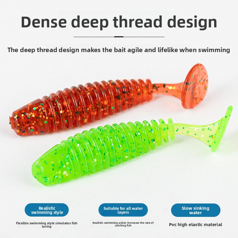 Shark Scavenger Bass 20-Piece Set Micro-Scented Spiral T-Tail Artificial Soft Bait Lures Stainless Steel Lead Head Hooks – Soft Lure – view 2