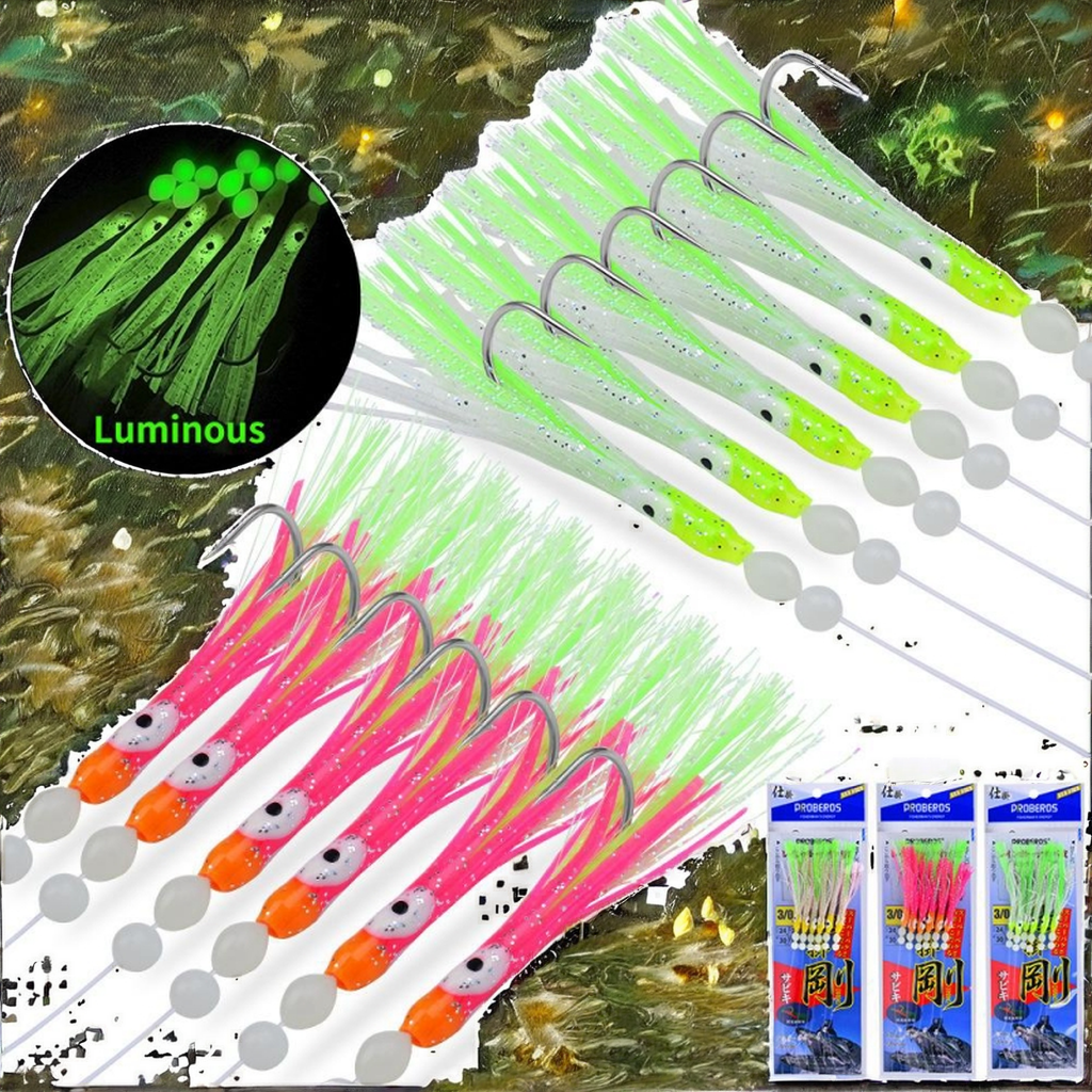 Vikinger Soft Octopus Lure Rig 14.5g 180cm Line 6pcs Trolling Tackle Fishing Hooks Artificial Hard Bait Minnow Saltwater Fish – Octopus Skirt – view 2
