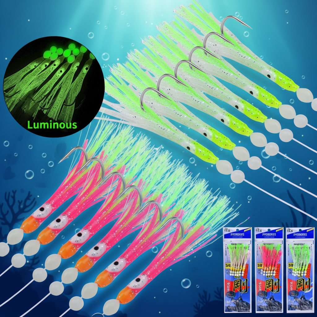 Vikinger Soft Octopus Lure Rig 14.5g 180cm Line 6pcs Trolling Tackle Fishing Hooks Artificial Hard Bait Minnow Saltwater Fish – Octopus Skirt – view 1