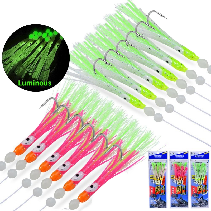 Vikinger Soft Octopus Lure Rig 14.5g 180cm Line 6pcs Trolling Tackle Fishing Hooks Artificial Hard Bait Minnow Saltwater Fish – Octopus Skirt – view 3