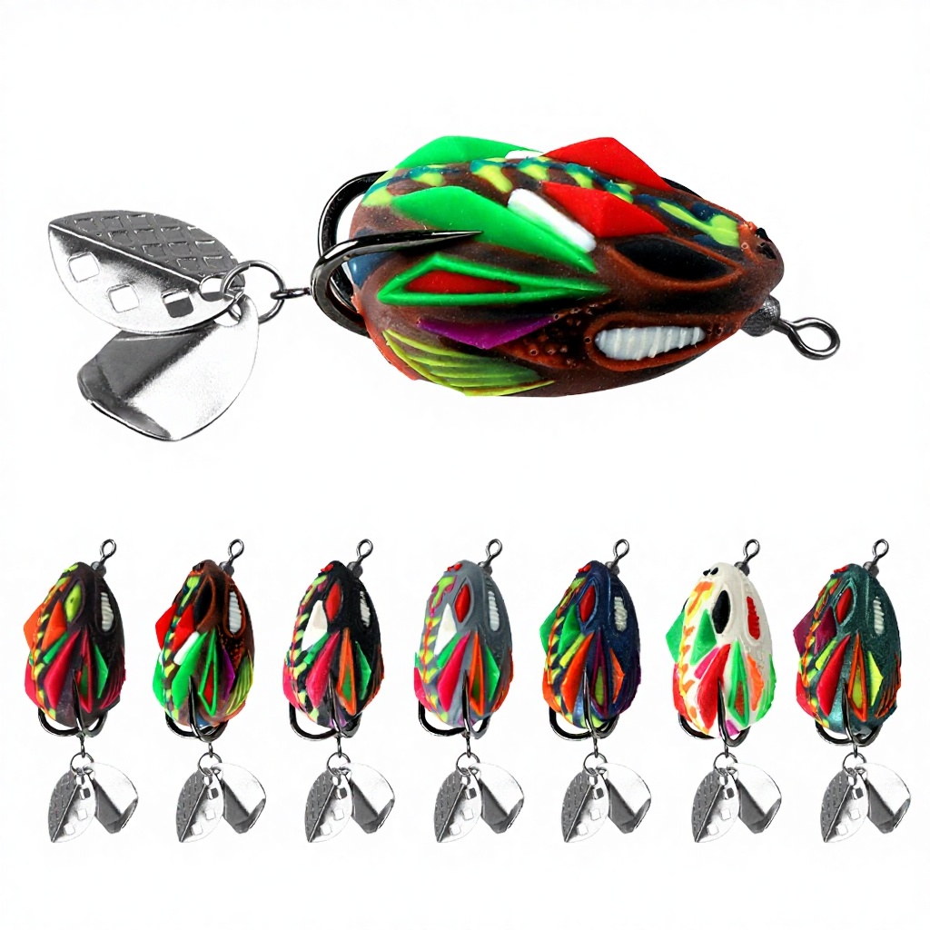 SNEDA New Silicone Frog Lure with Double Blades-Realistic Topwater Bait for Long Cast Snakehead & Bass Fishing Lake Stream River – Soft Lure – view 3