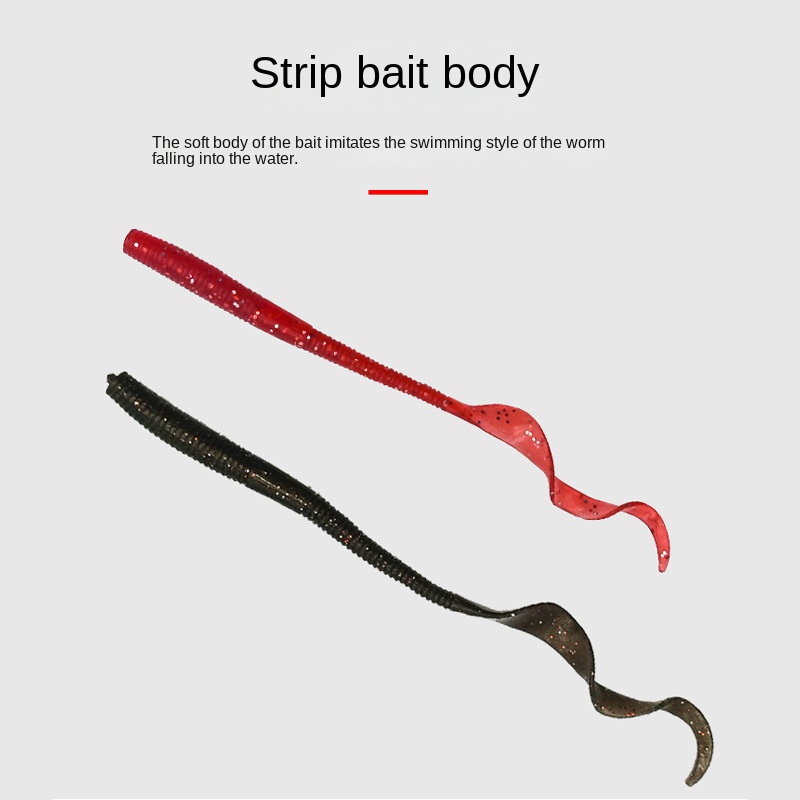 CHEERY Cross-Border Long-Tailed Worm Lure Soft Bait Spiral Body Freshwater/Saltwater Black Fish 120mm 367g 8-Piece Pack No Hooks – Worms & Grubs – view 2