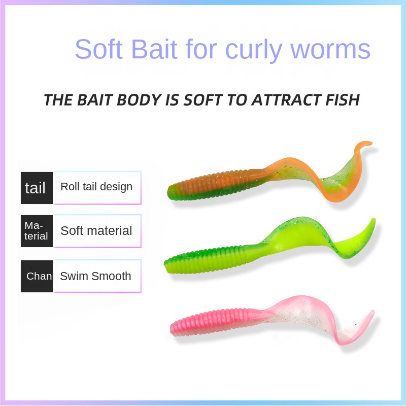 Lure Soft Bait Curl Tail Worm 60mm/75mm Spiral Multi-color Optional Stainless Steel Without Hooks Fishing Lure Factory in Stock – Worms & Grubs – view 4