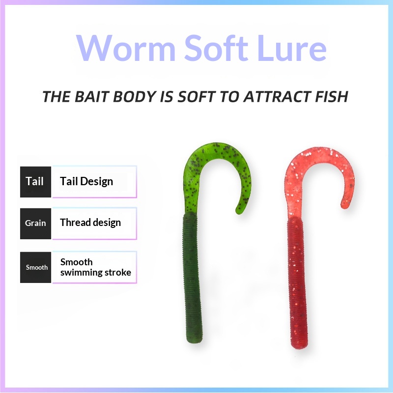CHEERY Threaded Coiled-Tail Lure 88mm/2.64g Single-Tail Worm Bait Snapper Mandarin Black Carp Bass Fishing Gear – Worms & Grubs – view 4