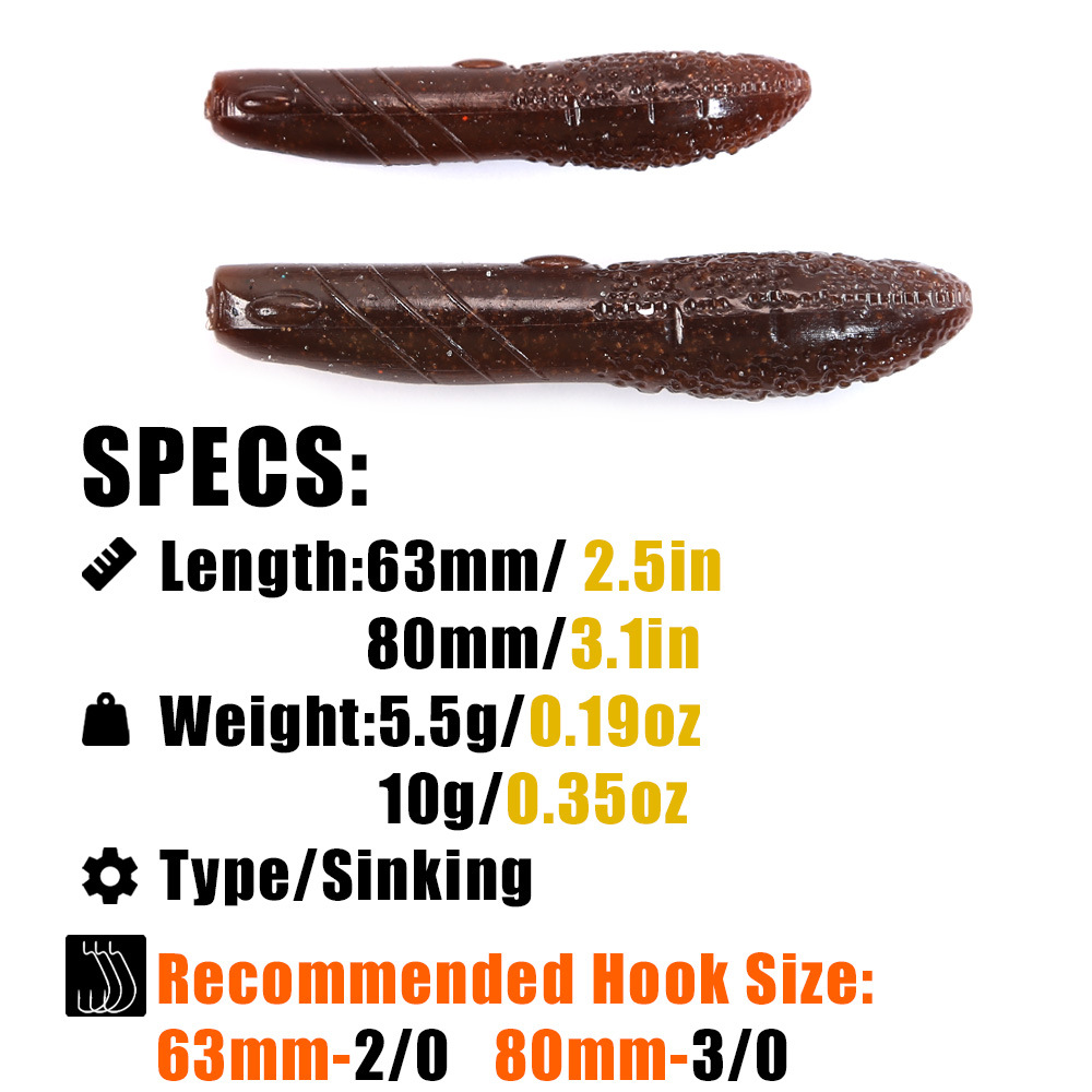 Potato Soft Bait 63cm 8cm Black Pit Bass Fishing Pit Bass Sinking Salt-Added Slow-Sinking Mandarin Fish Soft Worm Lure – Worms & Grubs – view 2