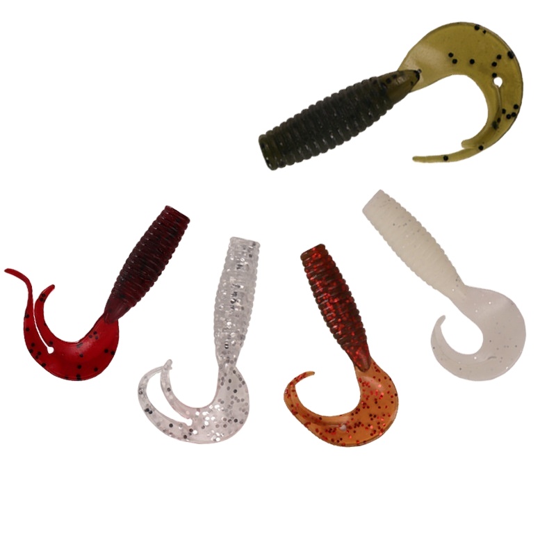 Export Worm Tail Soft Lures Multi-color Bionic Artificial Lures Bass Black Fish Helical-pattern Long-cast Lure Stainless Steel – Worms & Grubs – view 1