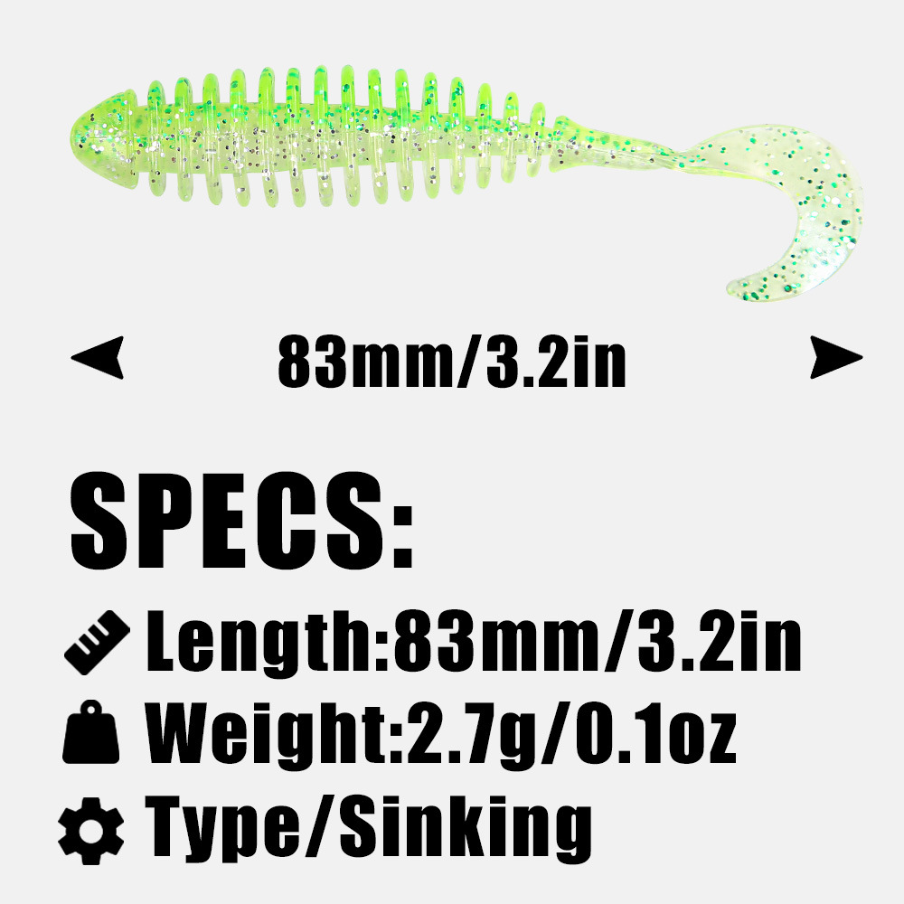 Sea Fishing Artificial Soft Bait 8-Piece Set for Saltwater Fish-Stainless Steel Flat Spiral Coiled Tail Large Root Design – Worms & Grubs – view 3