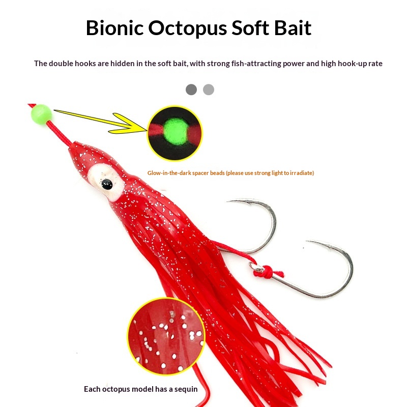 Lure Metal Jig Full-Water-Column Slow-Roll Octopus Bionic Biomimetic Laser Lead Saltwater Fish Bait Double-Hook Soft Artificial – Metal Lure – view 4