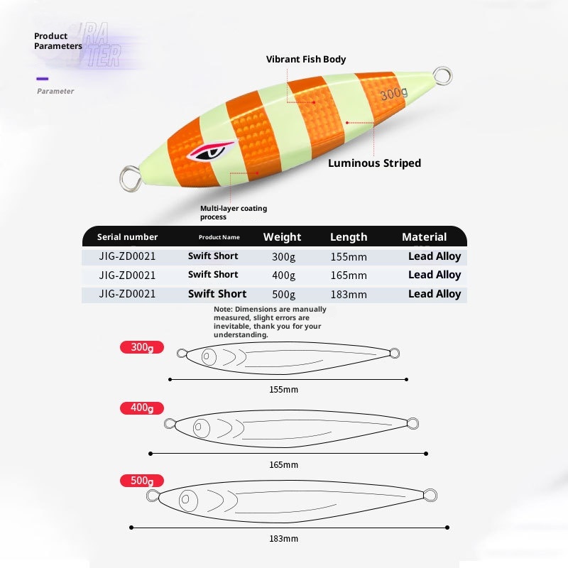 Deep-Sea Mackerel Iron Plate Bait Metal Jig Lure Slow-Rolling Fast-Sinking 300g-500g Without Hooks – Metal Jig – view 2