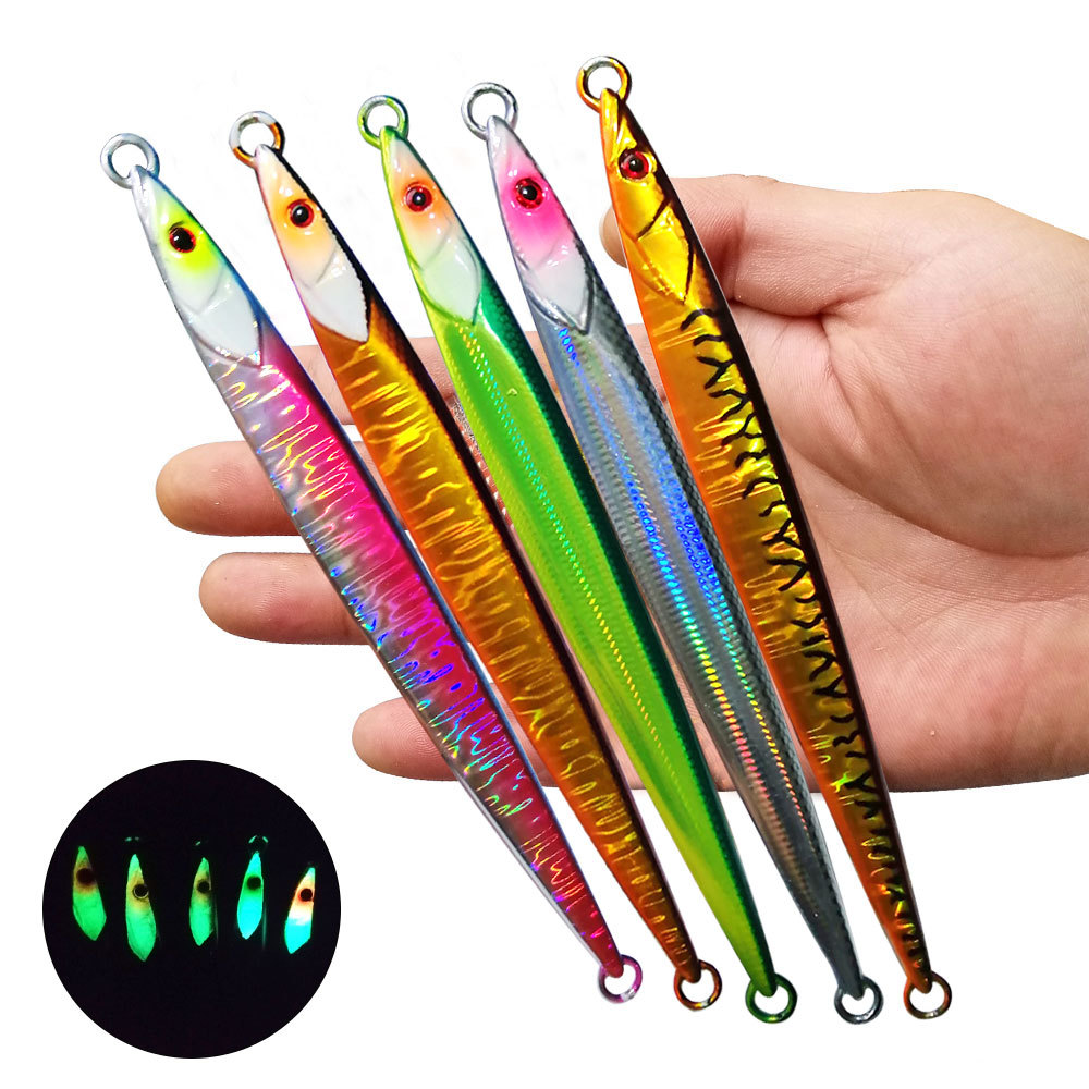 Bestseller Iron Plate Lure Fast-Sinking Glow-in-the-Dark Long Strip Quick-Pull Sea Boat Fishing Tuna Artificial Hard Bait – Metal Jig – view 1
